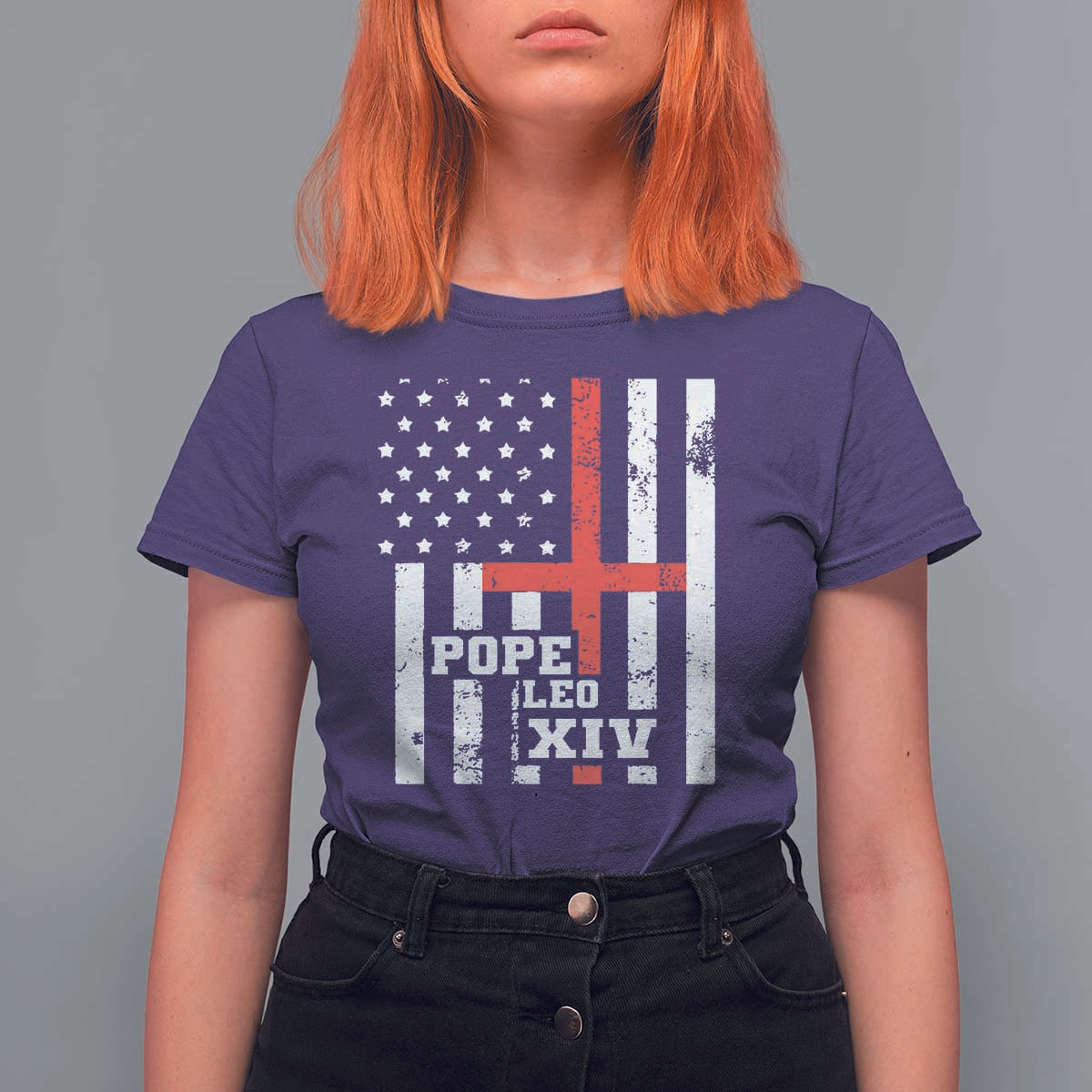 Pope Leo XIV T Shirt For Women First American Pope Catholic Religious Cross American Flag