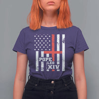 Pope Leo XIV T Shirt For Women First American Pope Catholic Religious Cross American Flag