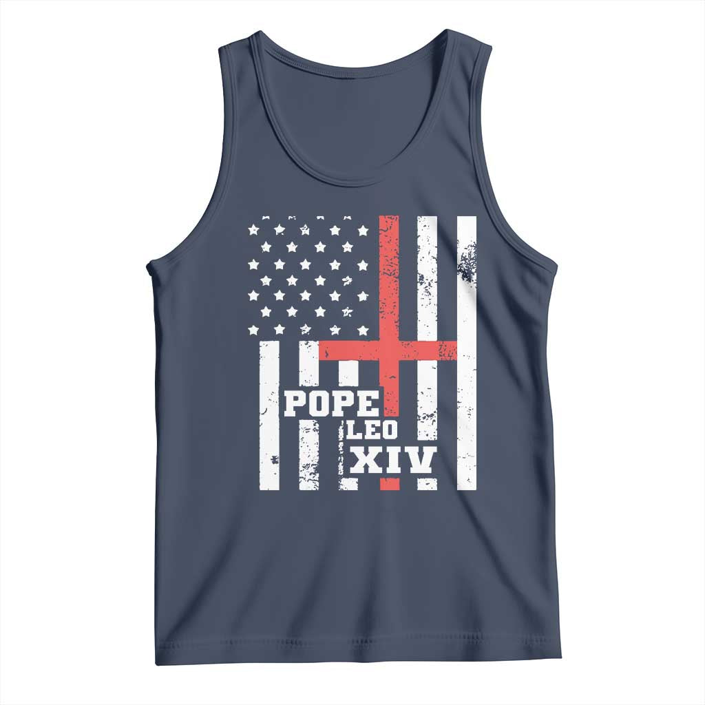 Pope Leo XIV Tank Top First American Pope Catholic Religious Cross American Flag