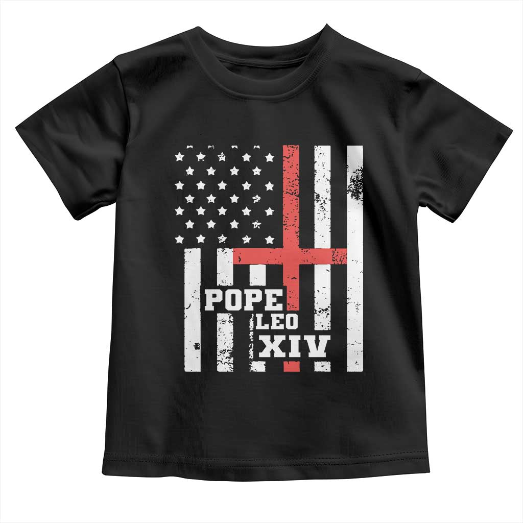 Pope Leo XIV Toddler T Shirt First American Pope Catholic Religious Cross American Flag
