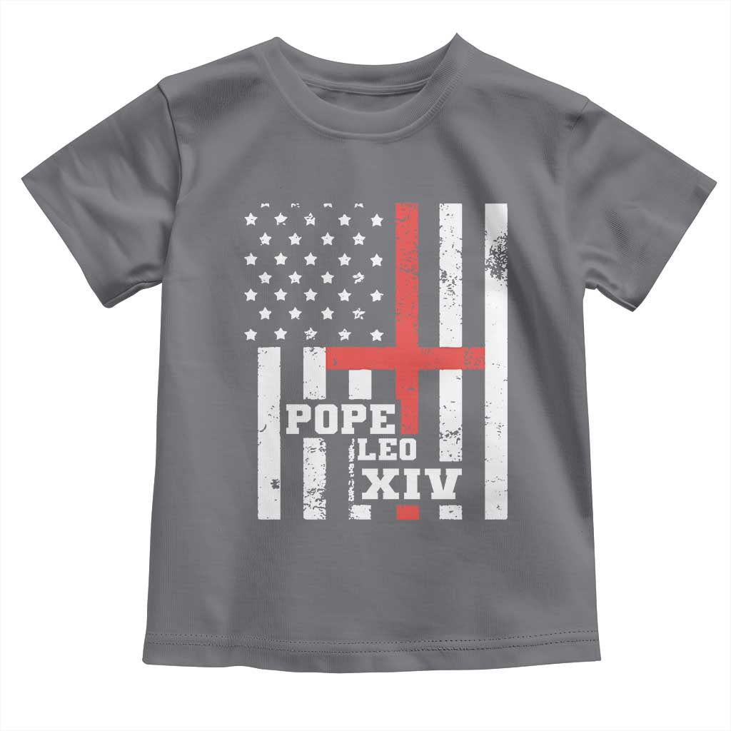 Pope Leo XIV Toddler T Shirt First American Pope Catholic Religious Cross American Flag