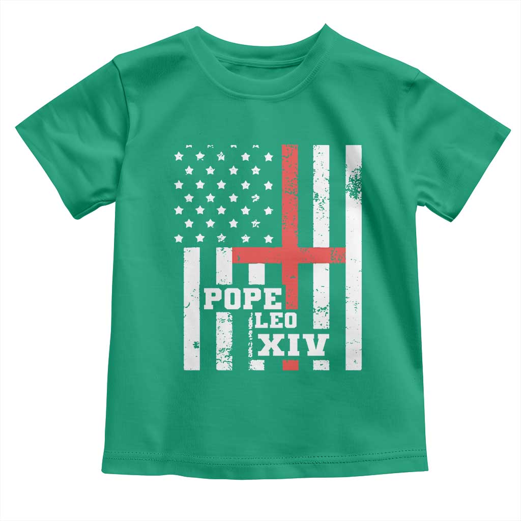 Pope Leo XIV Toddler T Shirt First American Pope Catholic Religious Cross American Flag