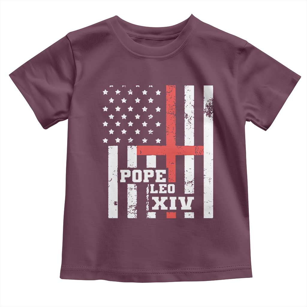 Pope Leo XIV Toddler T Shirt First American Pope Catholic Religious Cross American Flag