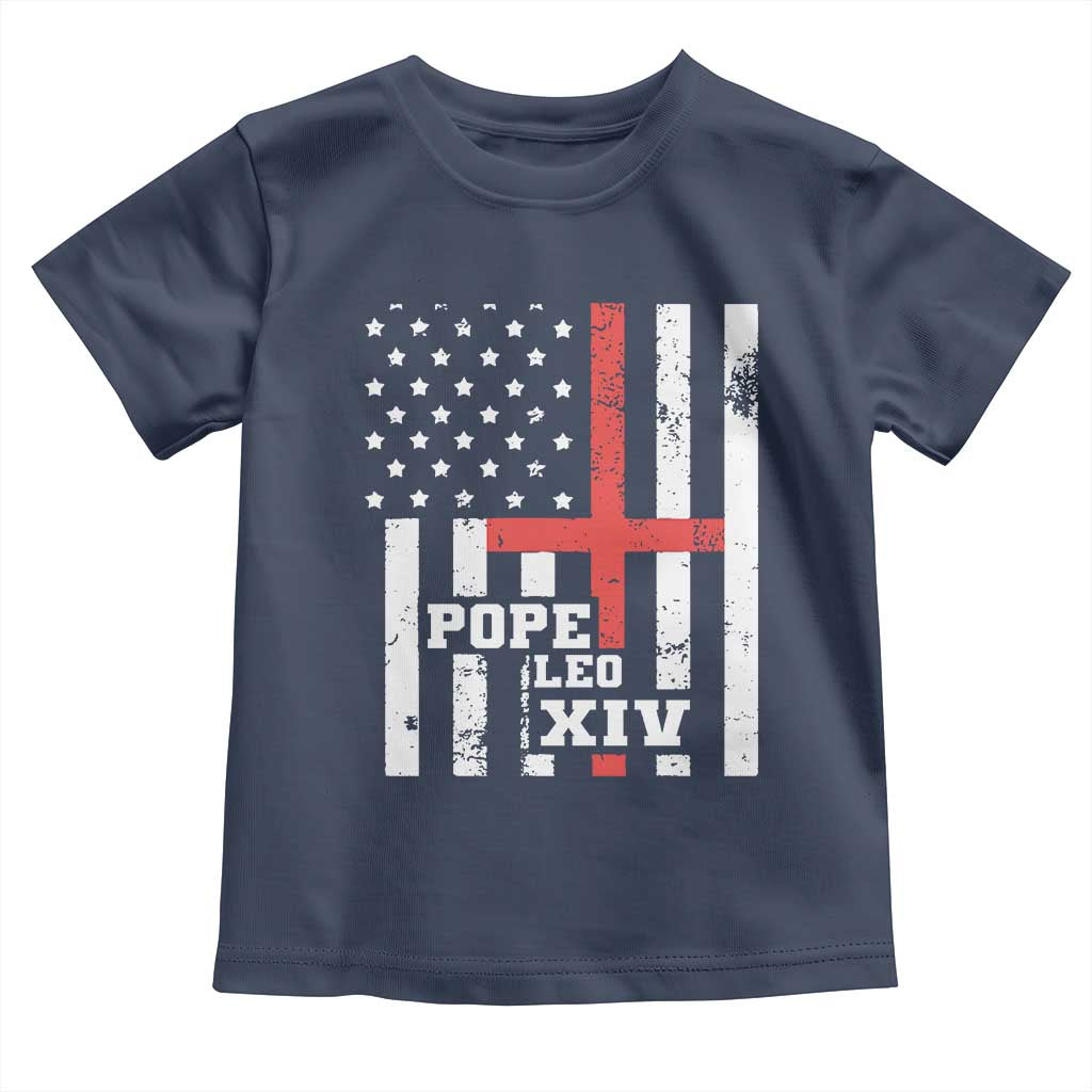 Pope Leo XIV Toddler T Shirt First American Pope Catholic Religious Cross American Flag