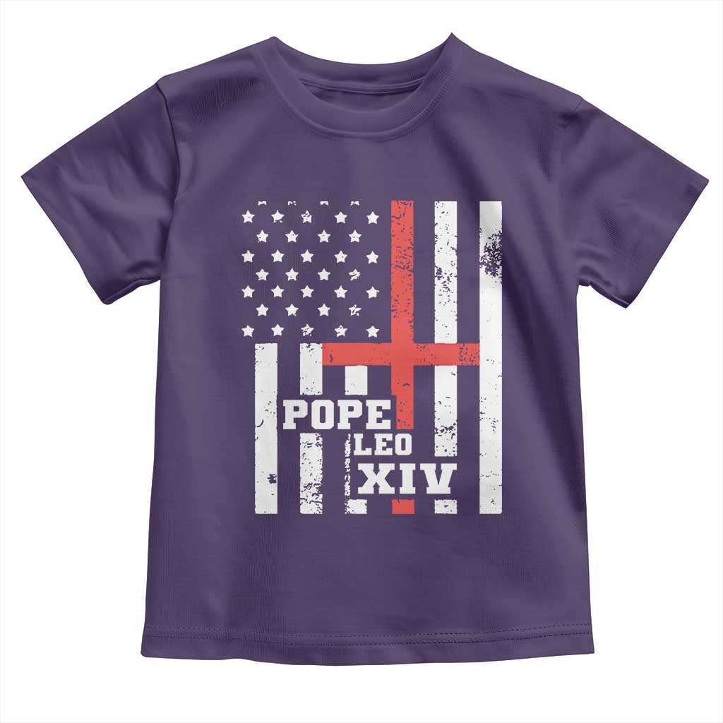 Pope Leo XIV Toddler T Shirt First American Pope Catholic Religious Cross American Flag