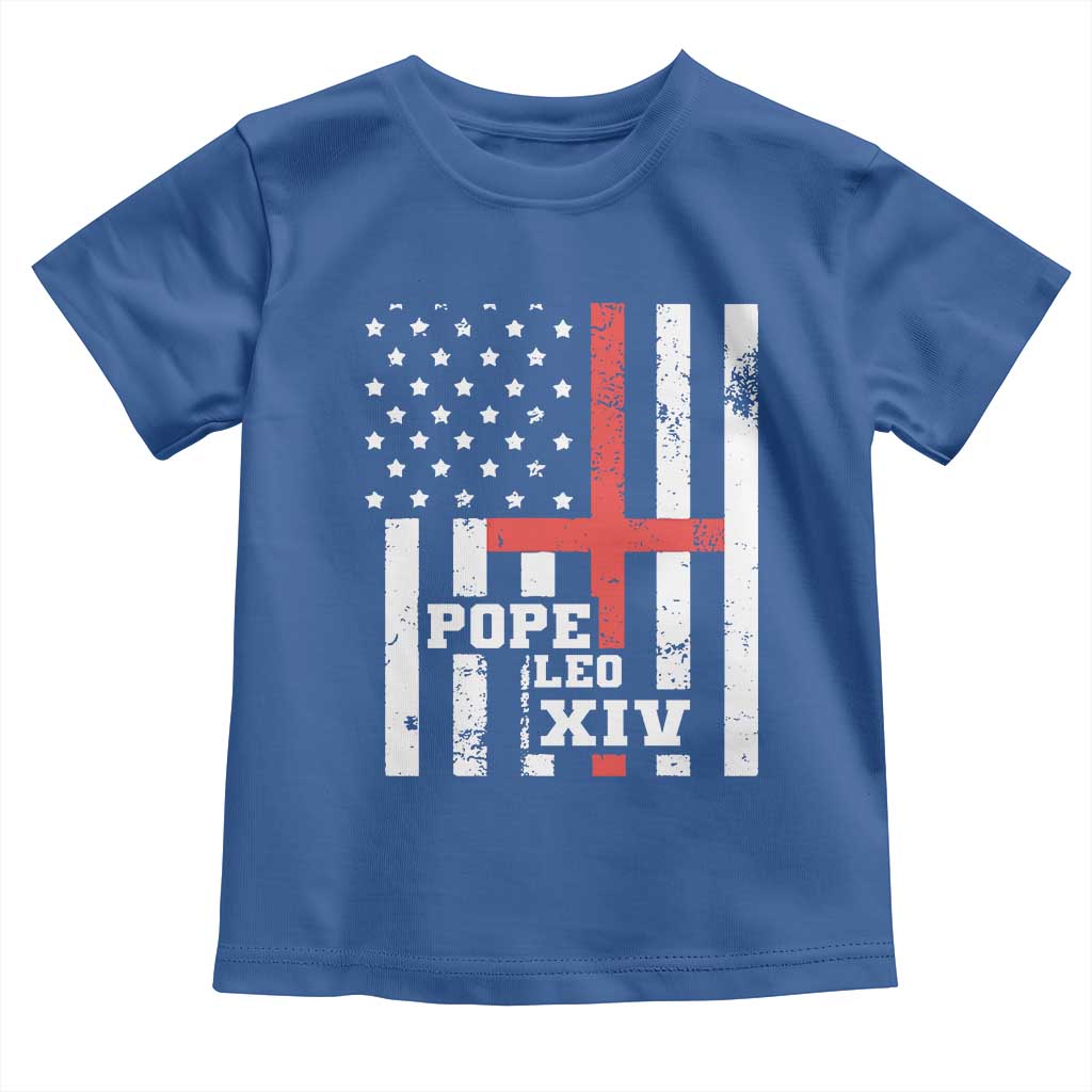 Pope Leo XIV Toddler T Shirt First American Pope Catholic Religious Cross American Flag