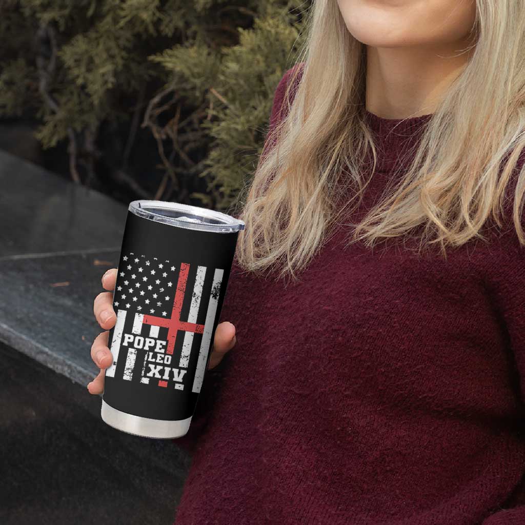 Pope Leo XIV Tumbler Cup First American Pope Catholic Religious Cross American Flag