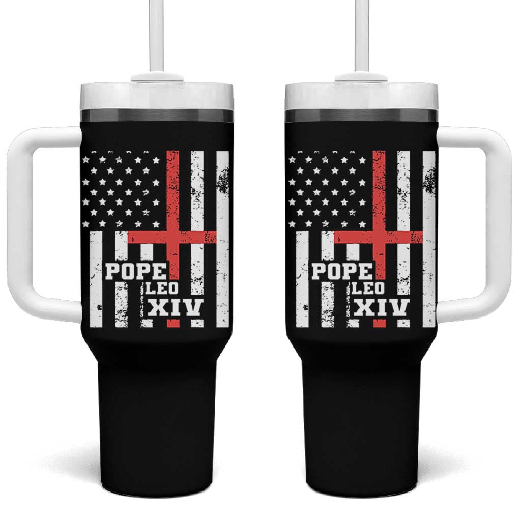 Pope Leo XIV Tumbler With Handle First American Pope Catholic Religious Cross American Flag