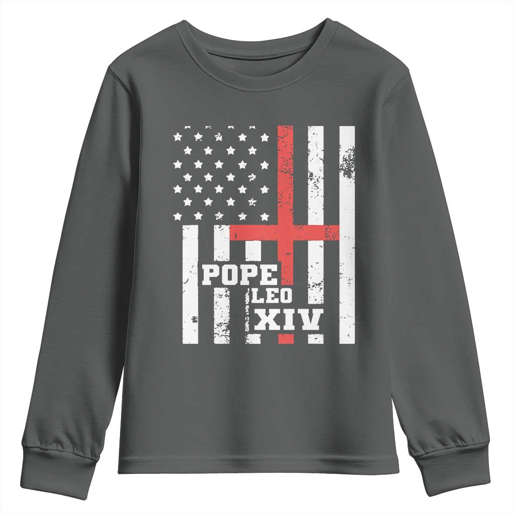 Pope Leo XIV Youth Sweatshirt First American Pope Catholic Religious Cross American Flag