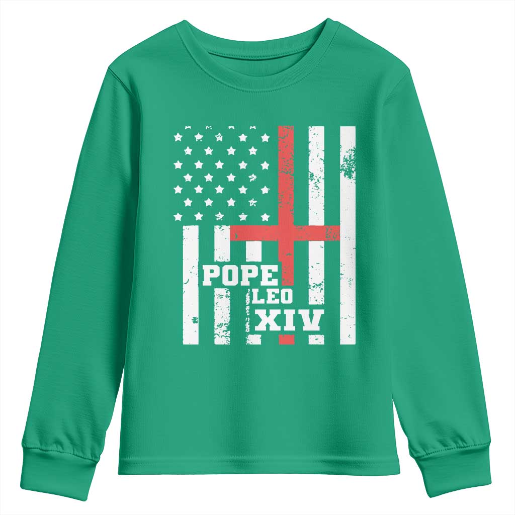 Pope Leo XIV Youth Sweatshirt First American Pope Catholic Religious Cross American Flag