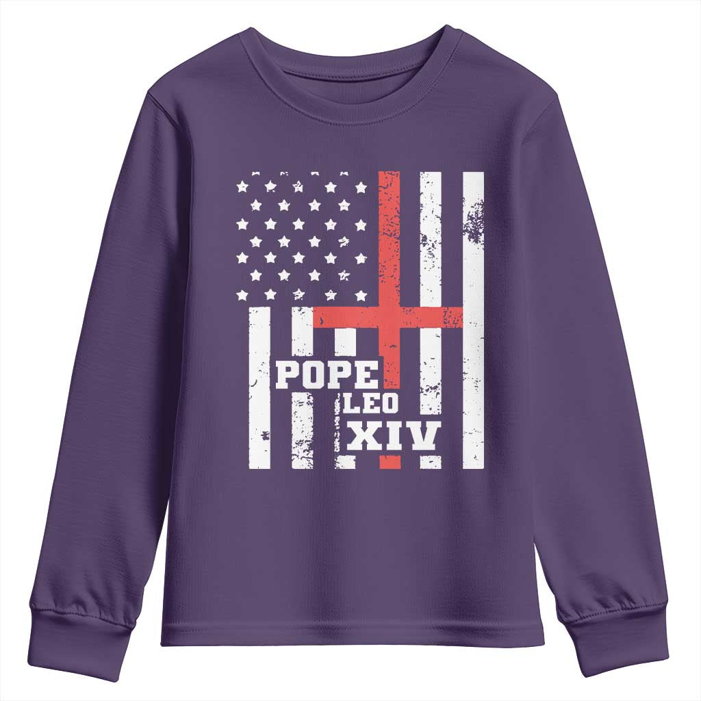 Pope Leo XIV Youth Sweatshirt First American Pope Catholic Religious Cross American Flag