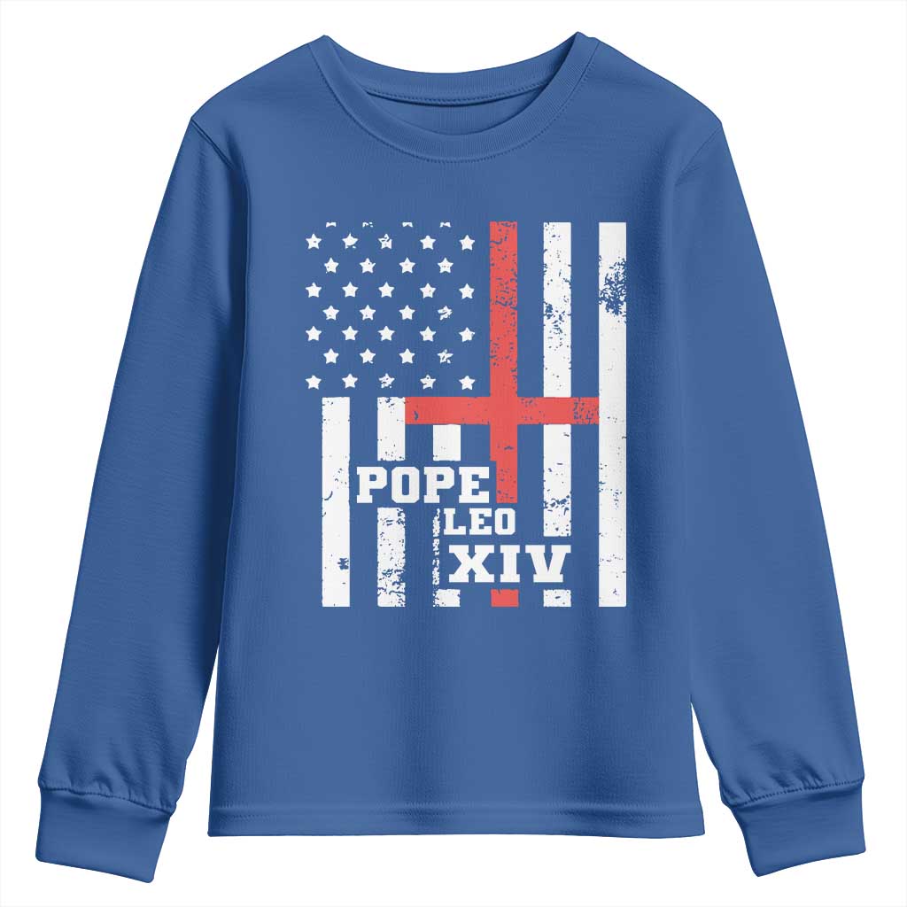 Pope Leo XIV Youth Sweatshirt First American Pope Catholic Religious Cross American Flag