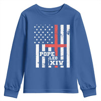 Pope Leo XIV Youth Sweatshirt First American Pope Catholic Religious Cross American Flag