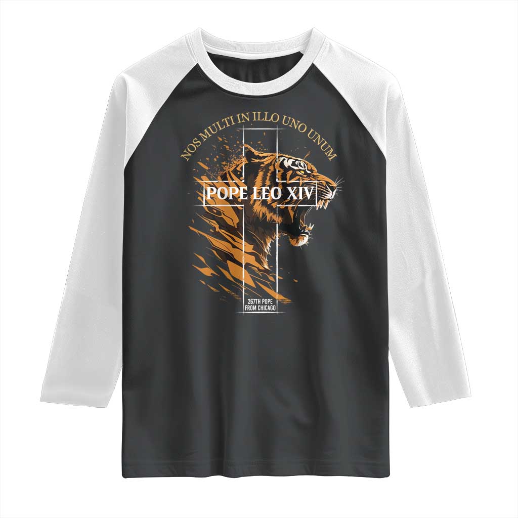 Cardinal Pope Leo XIV Raglan Shirt Nos Multi In Illo Uno Unum 267th Pope From Chicago Tiger
