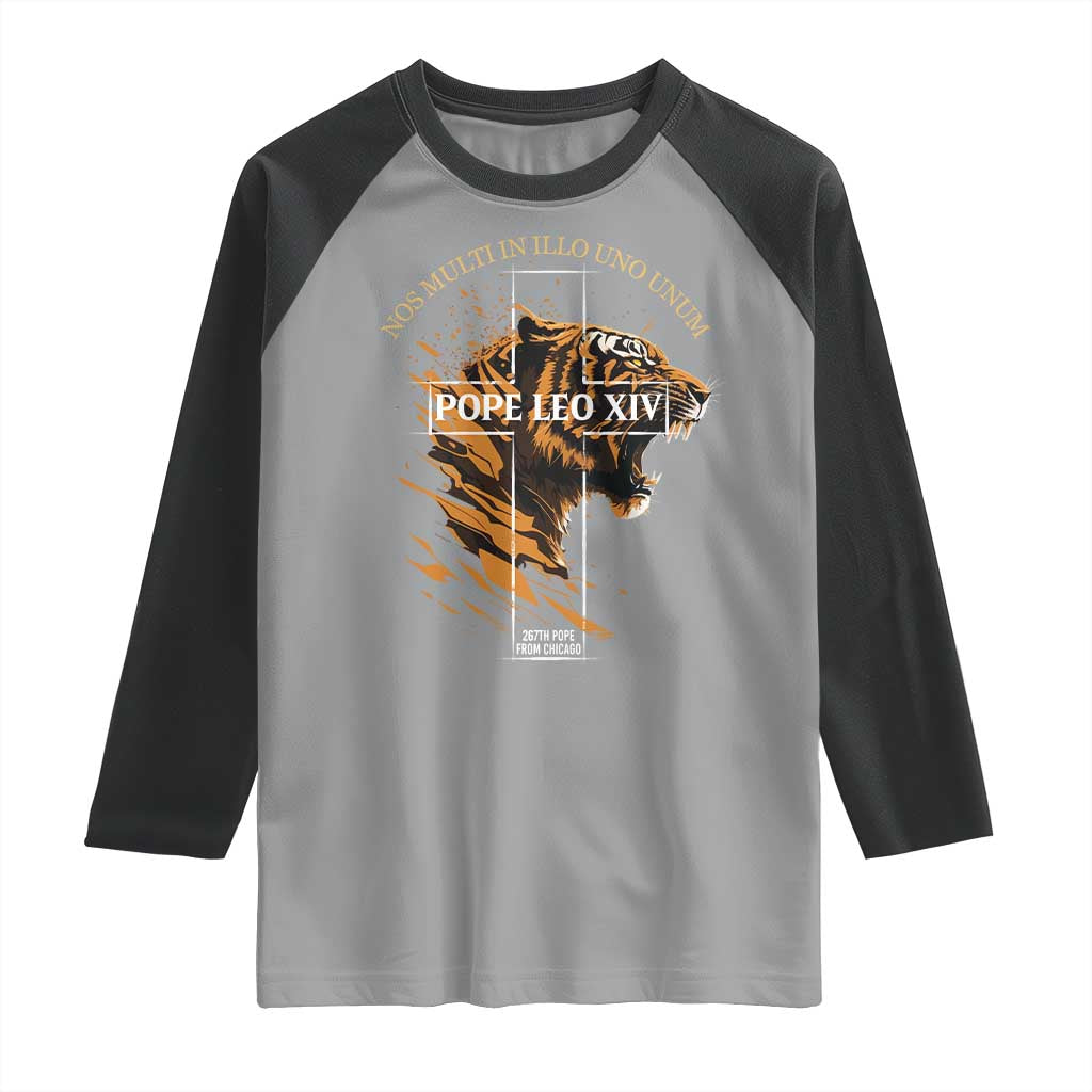Cardinal Pope Leo XIV Raglan Shirt Nos Multi In Illo Uno Unum 267th Pope From Chicago Tiger
