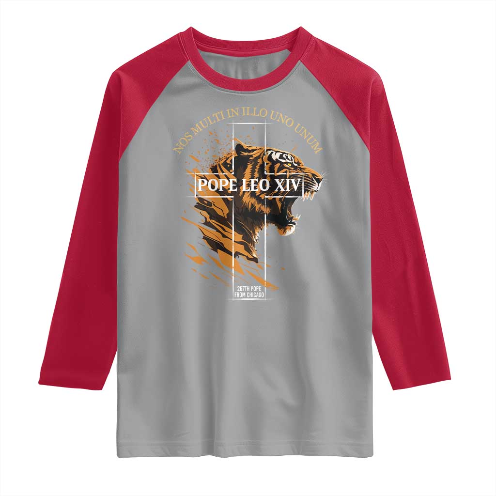 Cardinal Pope Leo XIV Raglan Shirt Nos Multi In Illo Uno Unum 267th Pope From Chicago Tiger