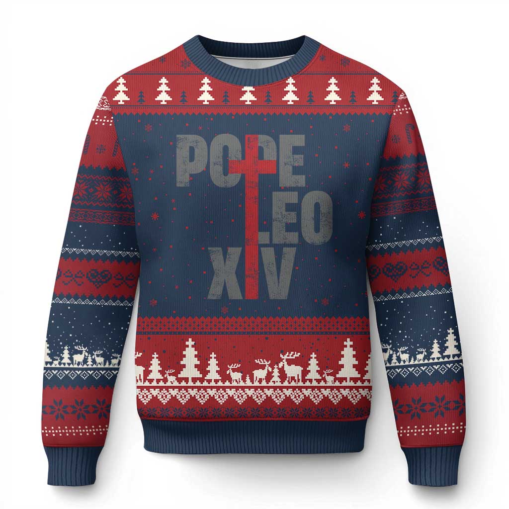 Pope Leo XIV Ugly Christmas Sweater First American Pope Catholic Religious Cross - Wonder Print Shop