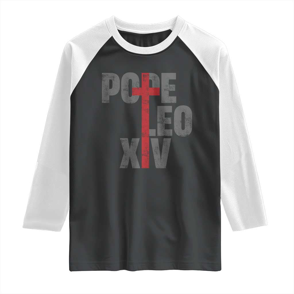 Pope Leo XIV Raglan Shirt First American Pope Catholic Religious Cross