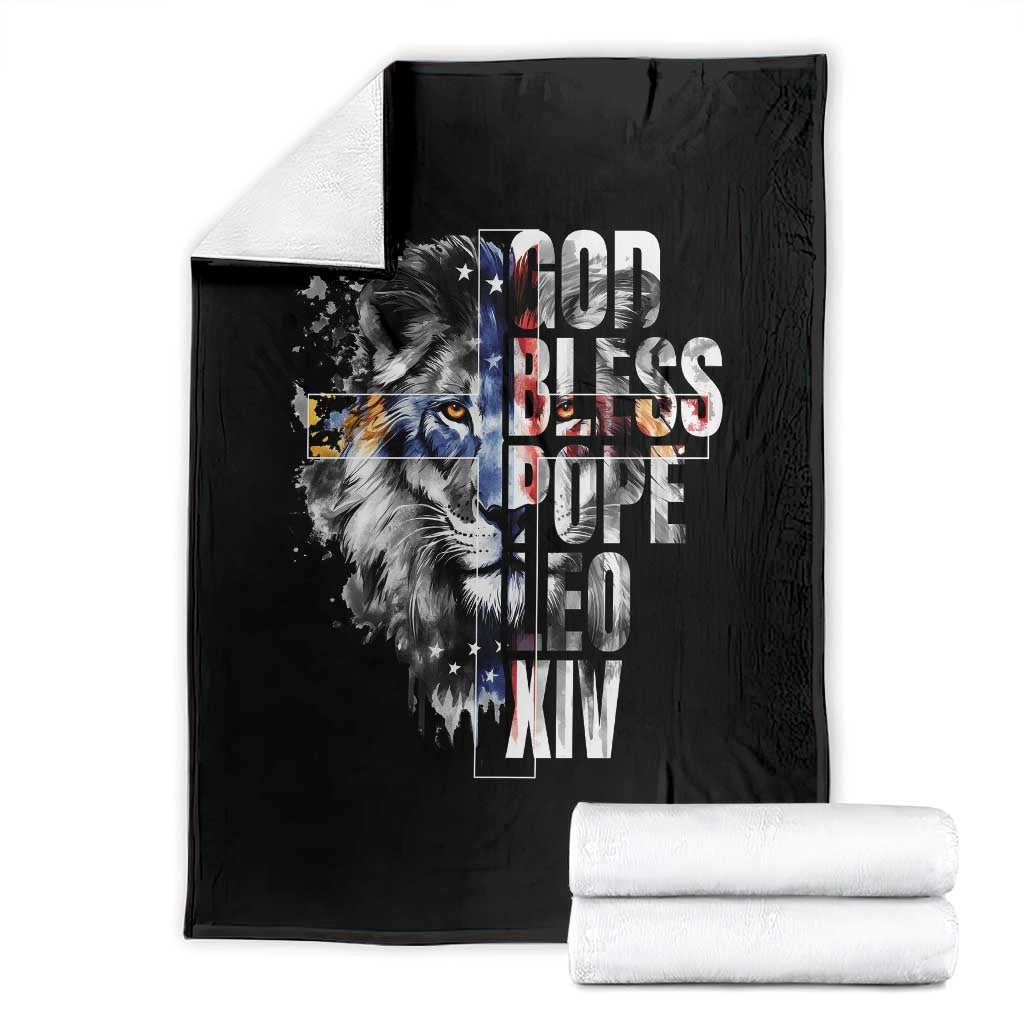 God Bless Pope Leo XIV Throw Blanket Lion American Flag - Wonder Print Shop