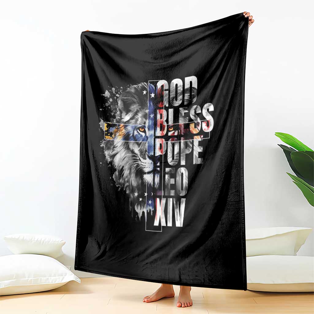 God Bless Pope Leo XIV Throw Blanket Lion American Flag - Wonder Print Shop