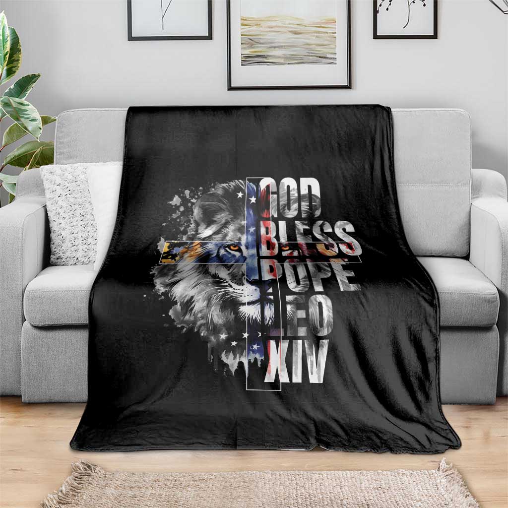 God Bless Pope Leo XIV Throw Blanket Lion American Flag - Wonder Print Shop