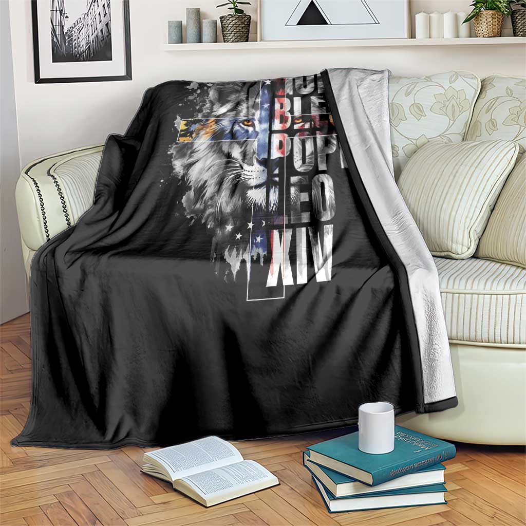 God Bless Pope Leo XIV Throw Blanket Lion American Flag - Wonder Print Shop