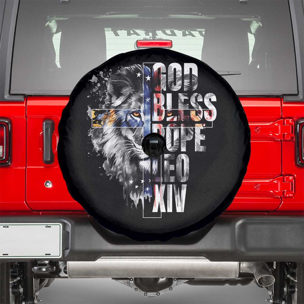 God Bless Pope Leo XIV Spare Tire Cover Lion American Flag