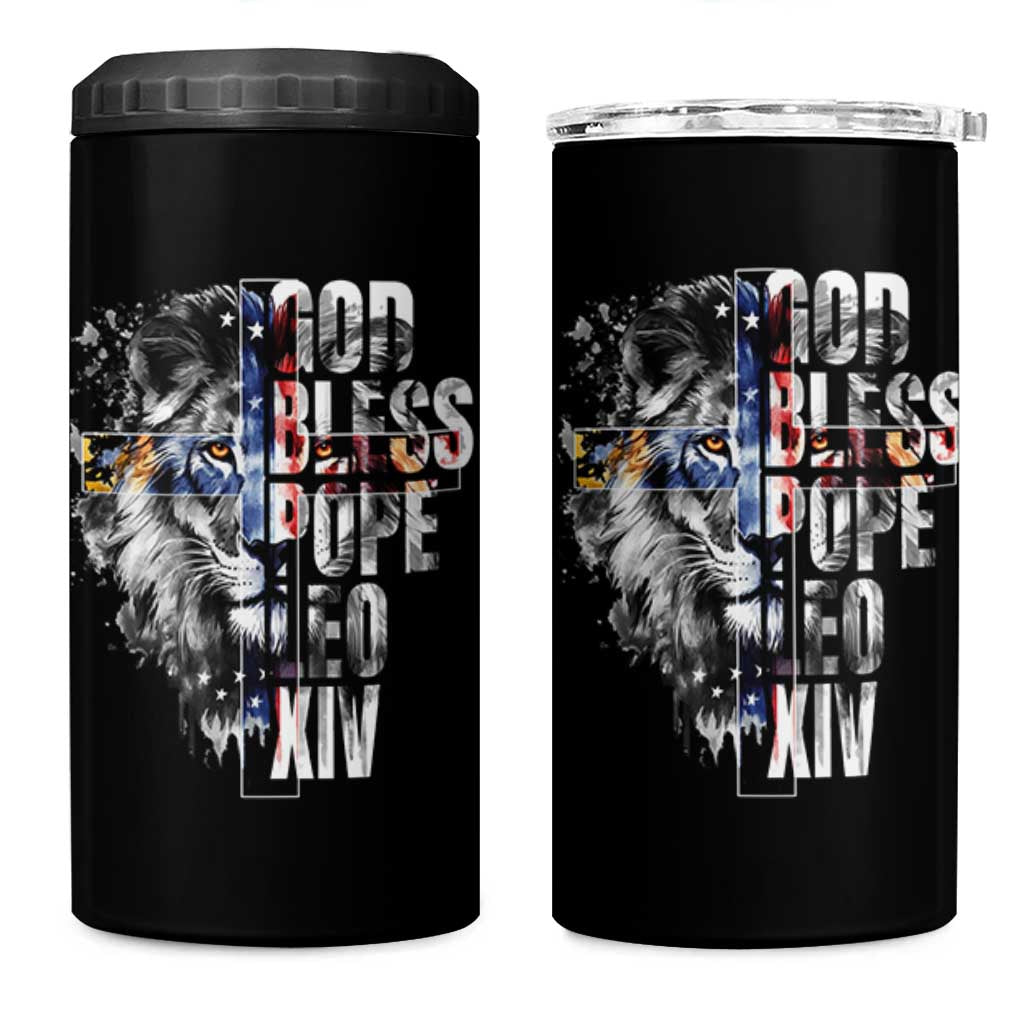 God Bless Pope Leo XIV 4 in 1 Can Cooler Tumbler Lion American Flag
