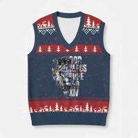 God Bless Pope Leo XIV V-Neck Knit Sweater Vest Lion American Flag - Wonder Print Shop