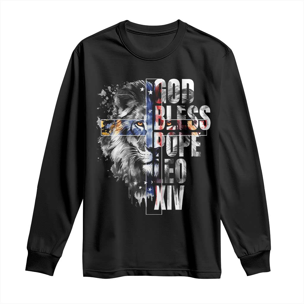God Bless Pope Leo XIV Long Sleeve Shirt Lion American Flag