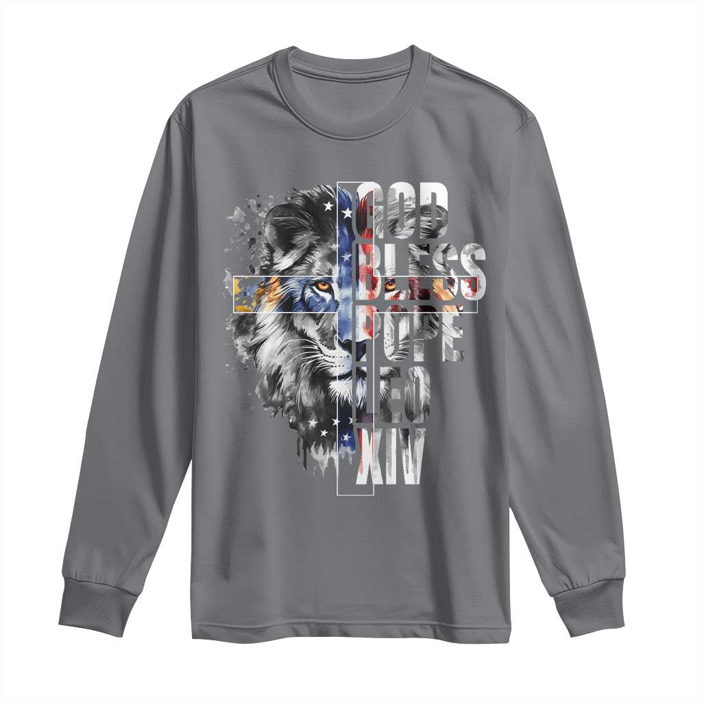 God Bless Pope Leo XIV Long Sleeve Shirt Lion American Flag