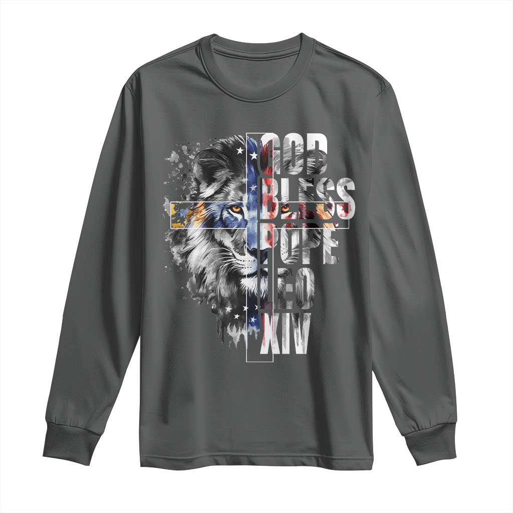 God Bless Pope Leo XIV Long Sleeve Shirt Lion American Flag
