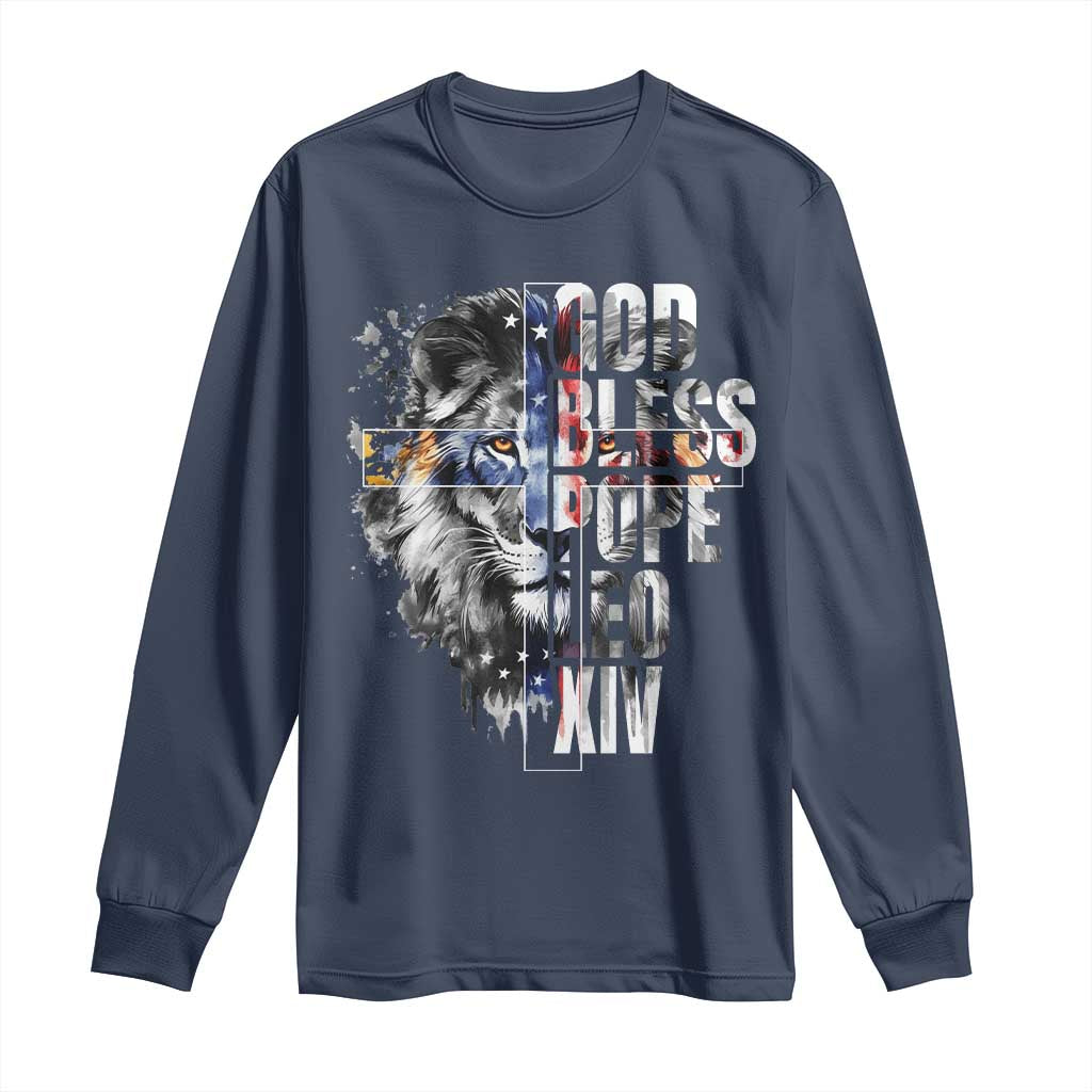 God Bless Pope Leo XIV Long Sleeve Shirt Lion American Flag