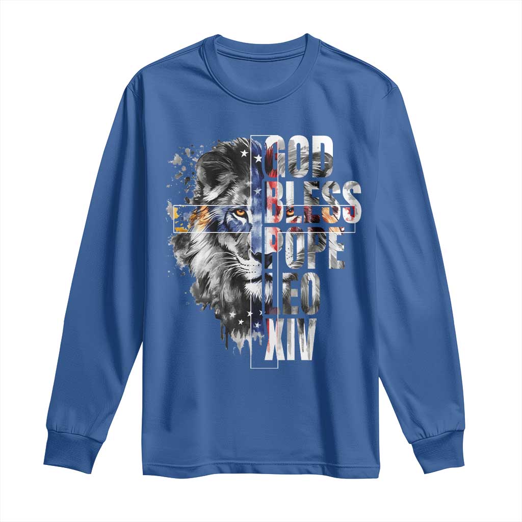 God Bless Pope Leo XIV Long Sleeve Shirt Lion American Flag