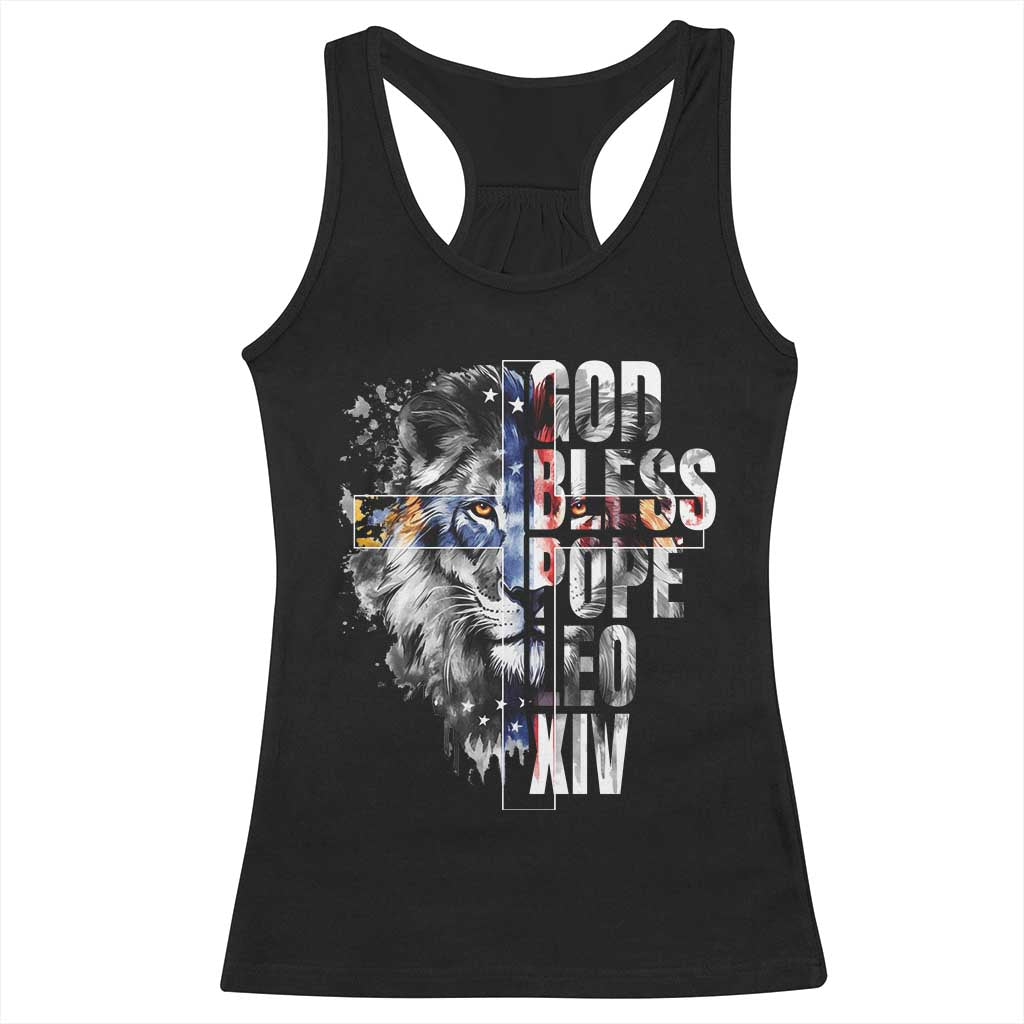 God Bless Pope Leo XIV Racerback Tank Top Lion American Flag