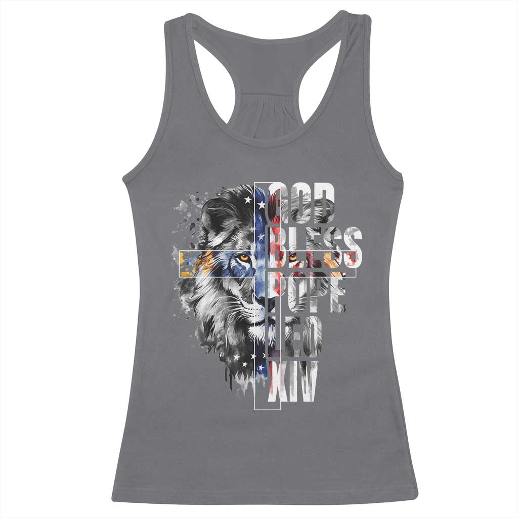 God Bless Pope Leo XIV Racerback Tank Top Lion American Flag