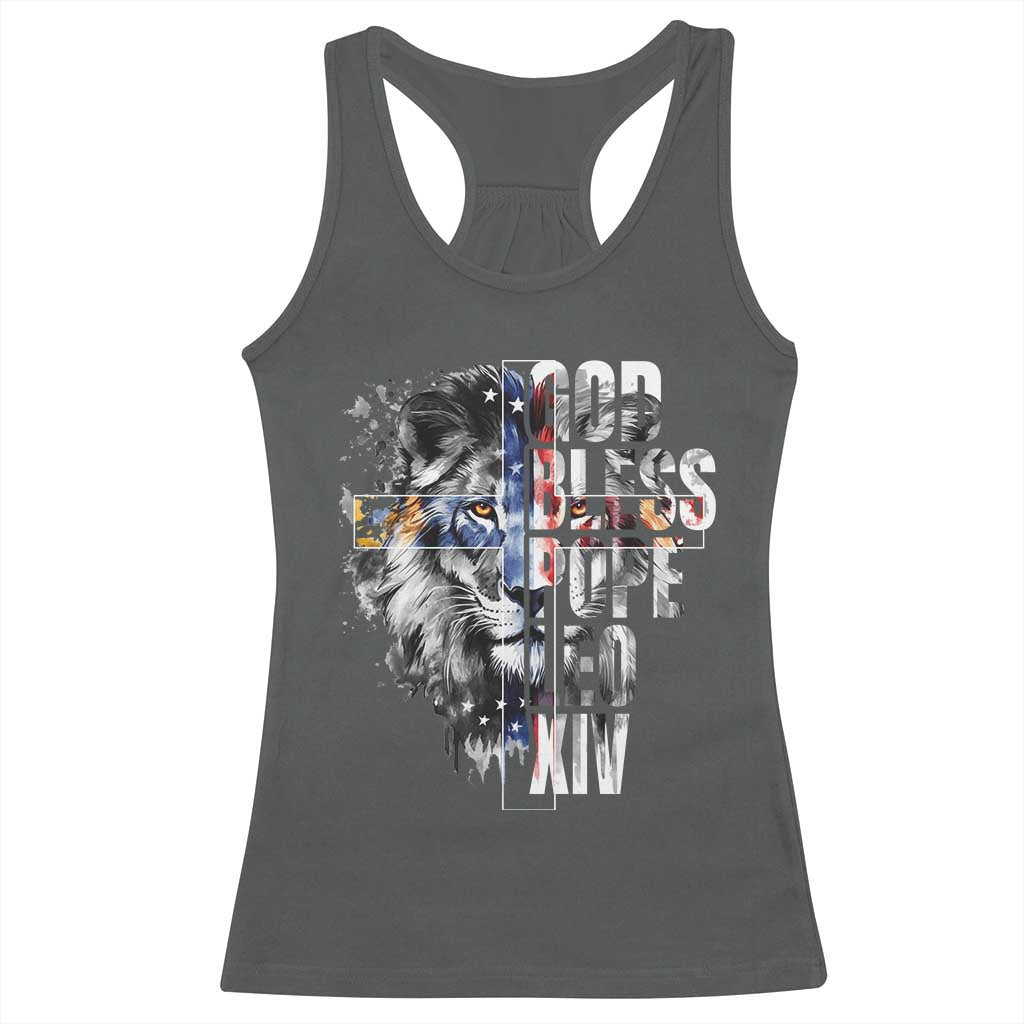 God Bless Pope Leo XIV Racerback Tank Top Lion American Flag