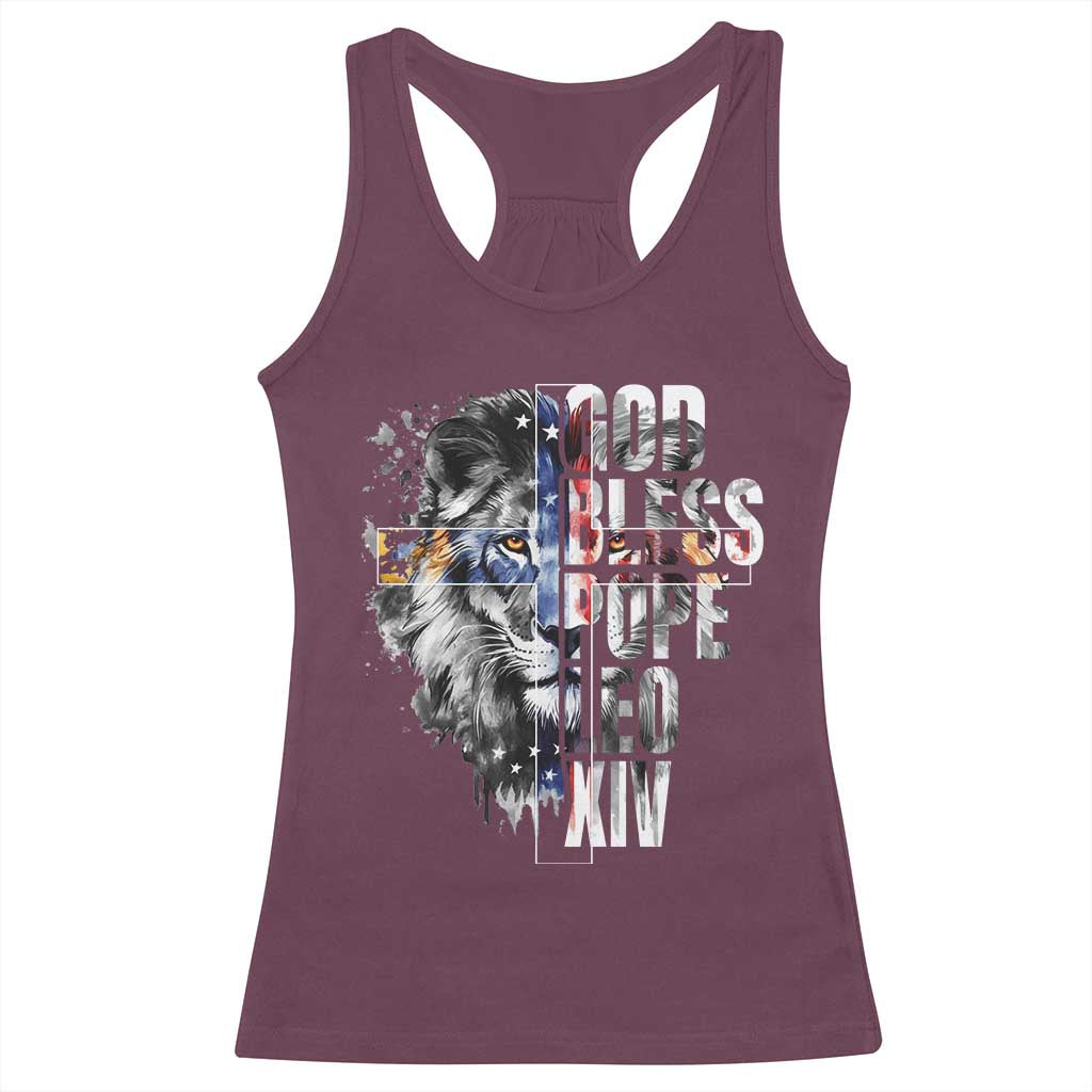 God Bless Pope Leo XIV Racerback Tank Top Lion American Flag