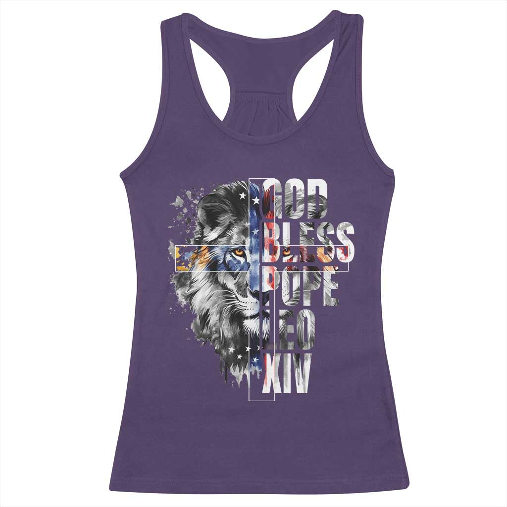 God Bless Pope Leo XIV Racerback Tank Top Lion American Flag