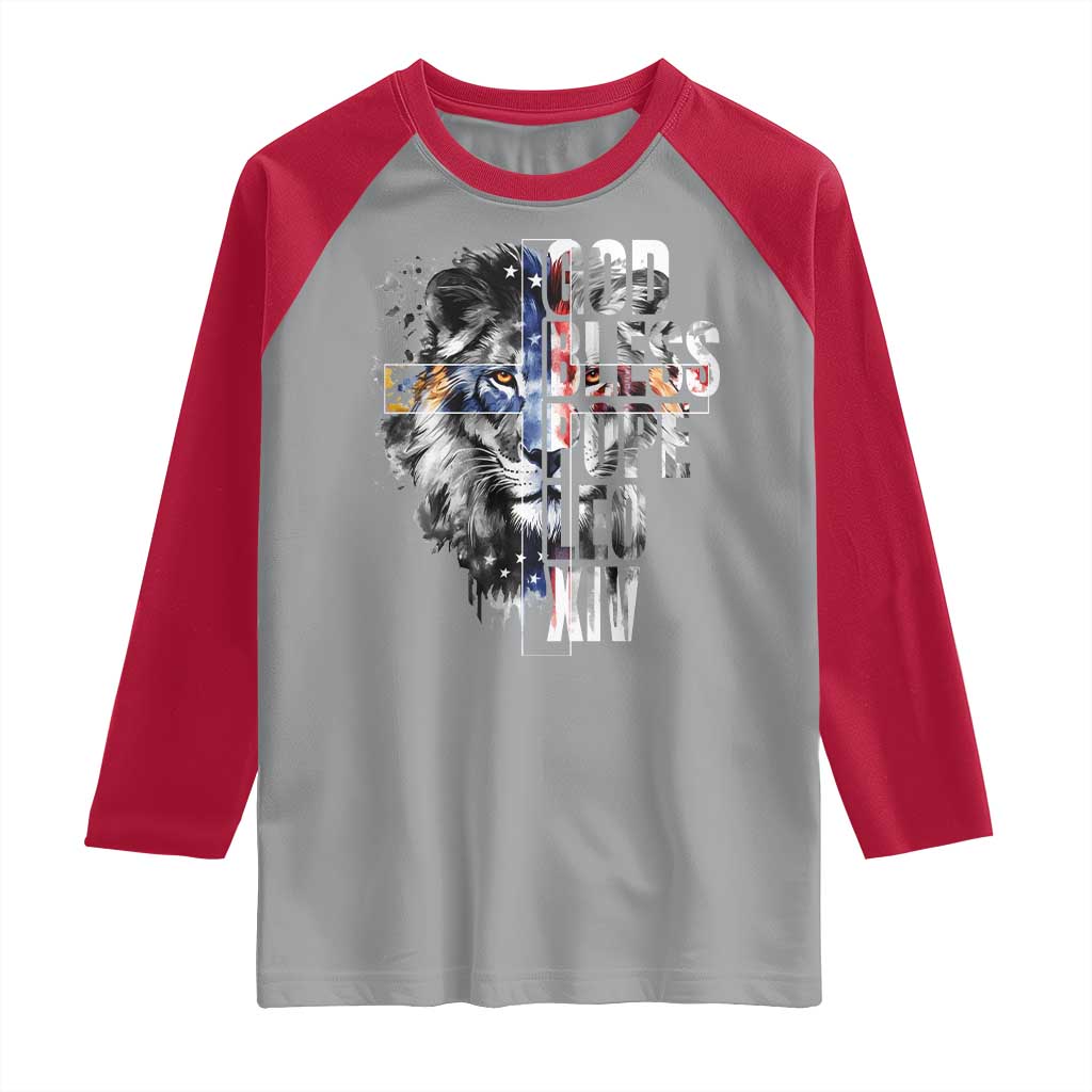 God Bless Pope Leo XIV Raglan Shirt Lion American Flag