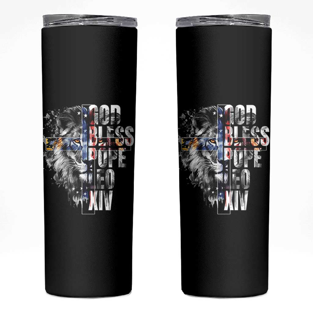 God Bless Pope Leo XIV Skinny Tumbler Lion American Flag