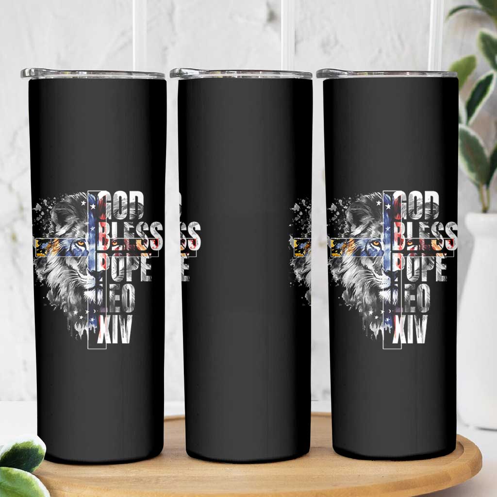 God Bless Pope Leo XIV Skinny Tumbler Lion American Flag