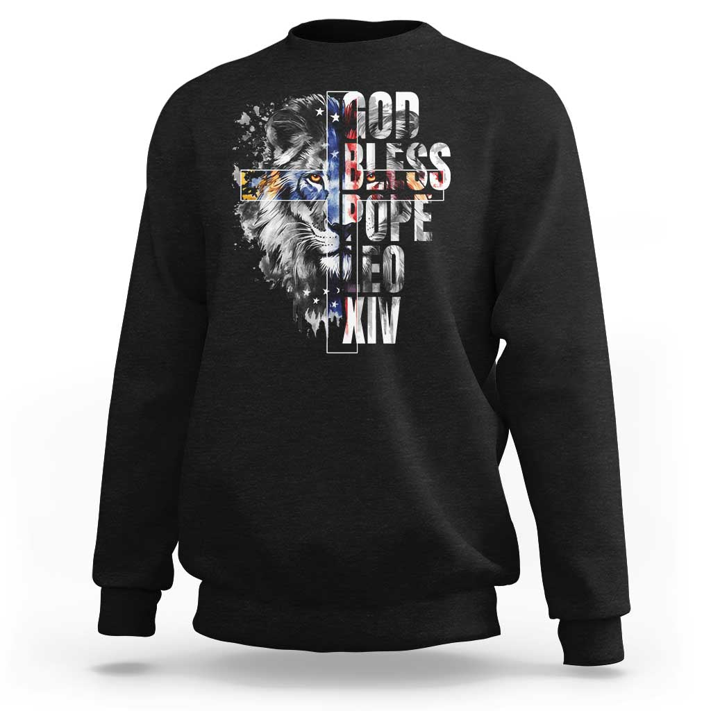 God Bless Pope Leo XIV Sweatshirt Lion American Flag