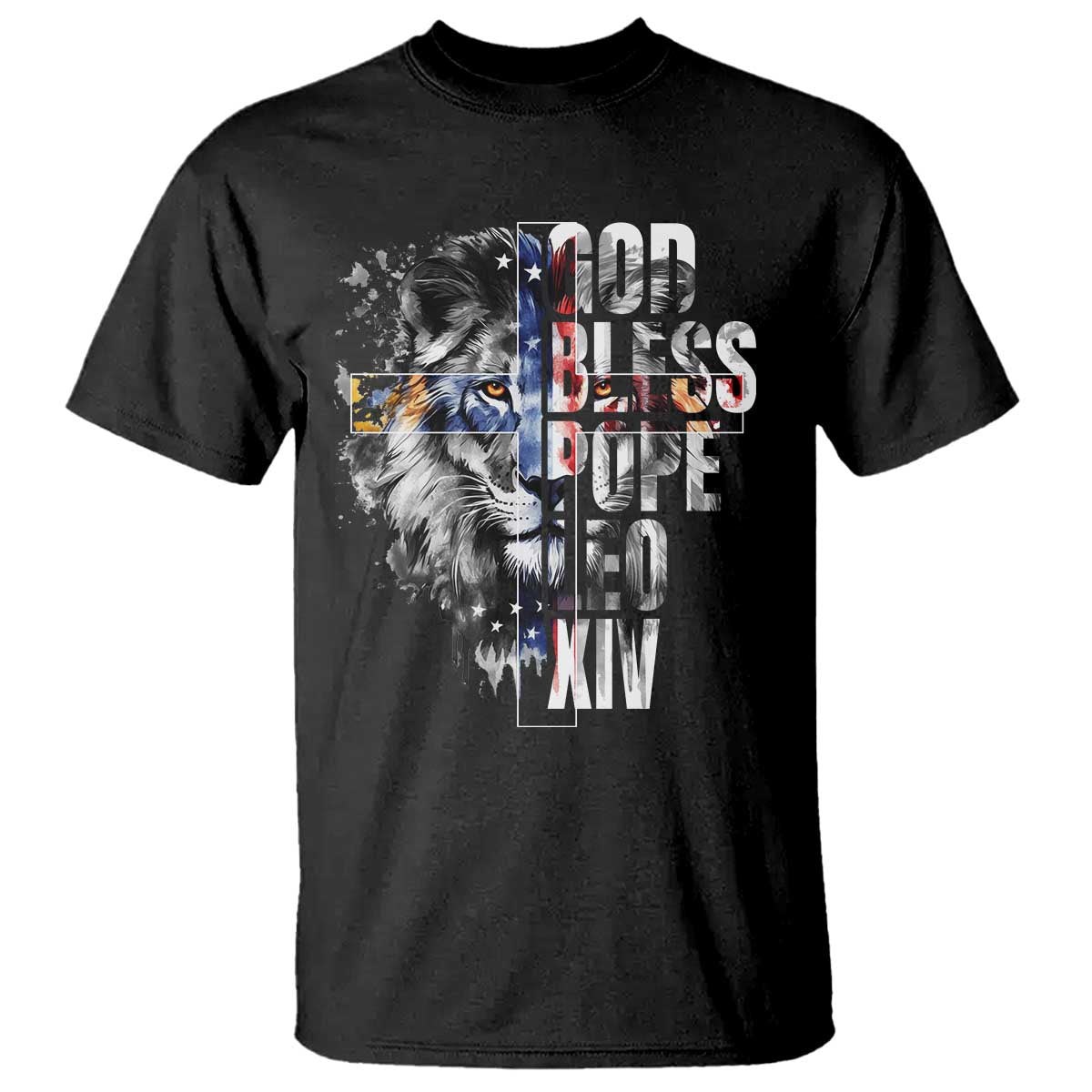 God Bless Pope Leo XIV T Shirt Lion American Flag