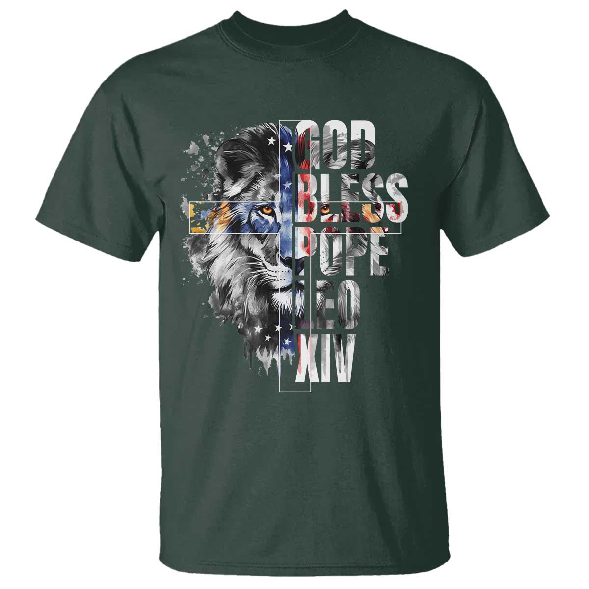 God Bless Pope Leo XIV T Shirt Lion American Flag