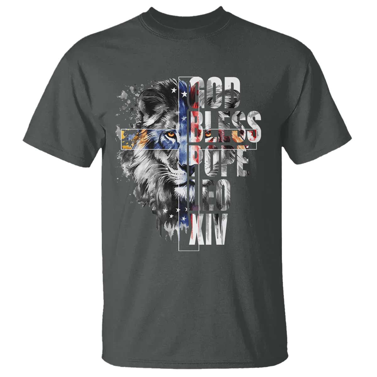 God Bless Pope Leo XIV T Shirt Lion American Flag