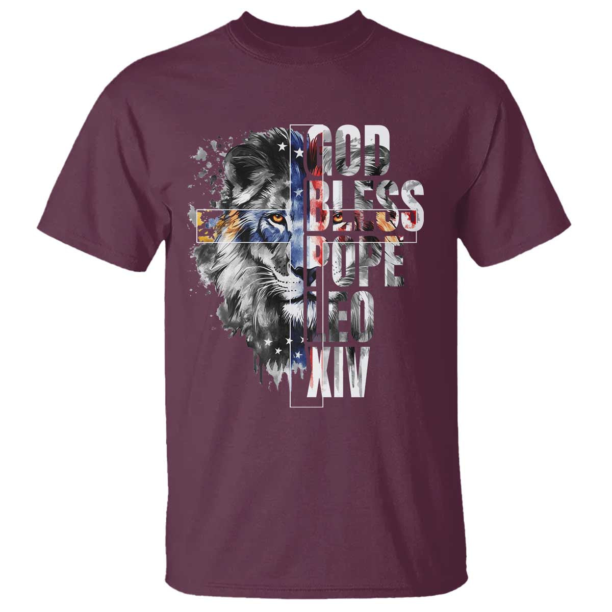 God Bless Pope Leo XIV T Shirt Lion American Flag