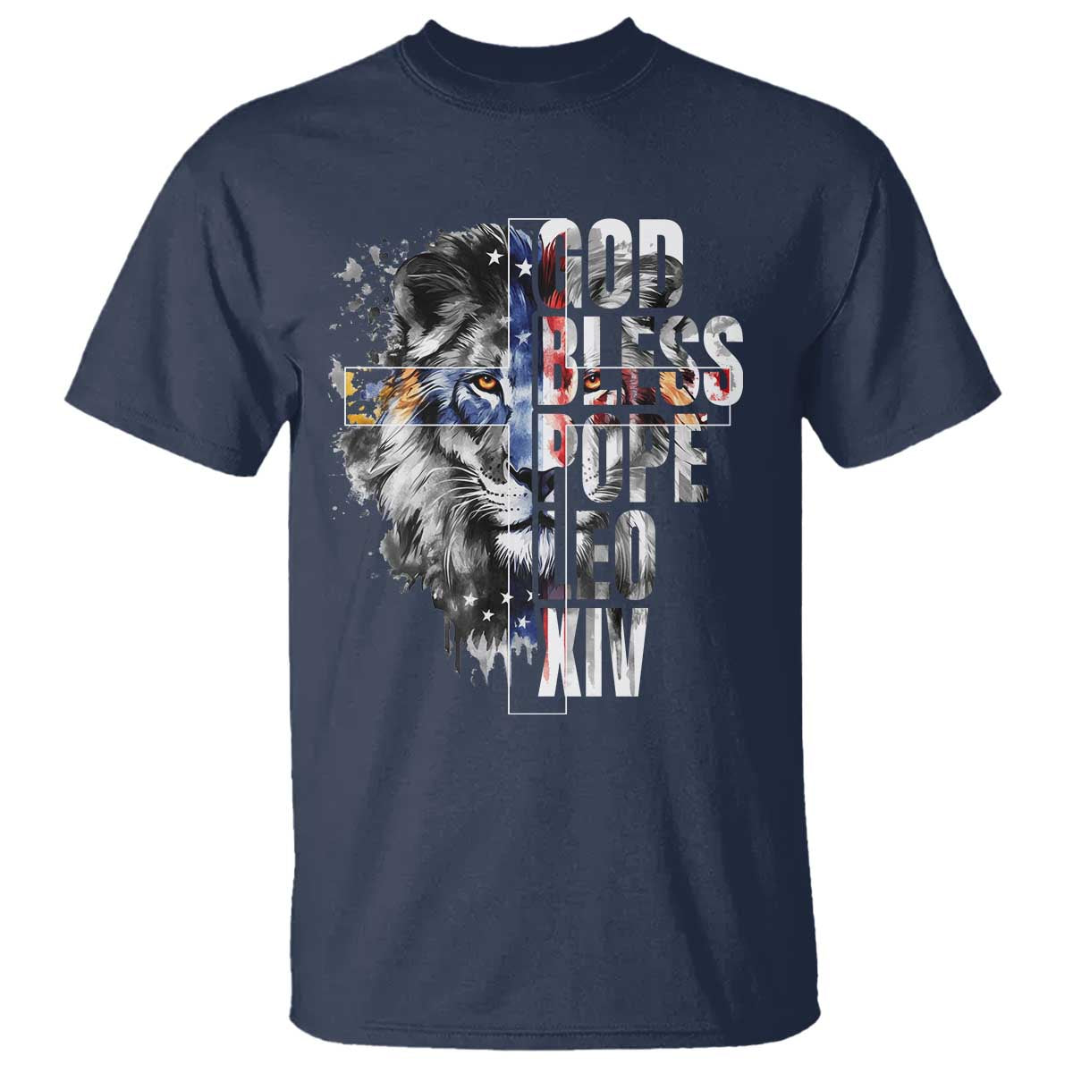 God Bless Pope Leo XIV T Shirt Lion American Flag
