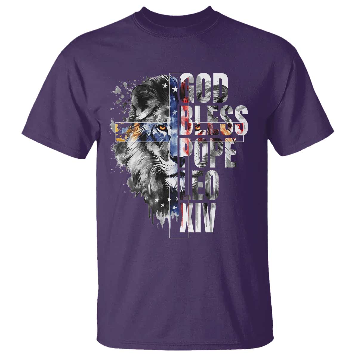 God Bless Pope Leo XIV T Shirt Lion American Flag