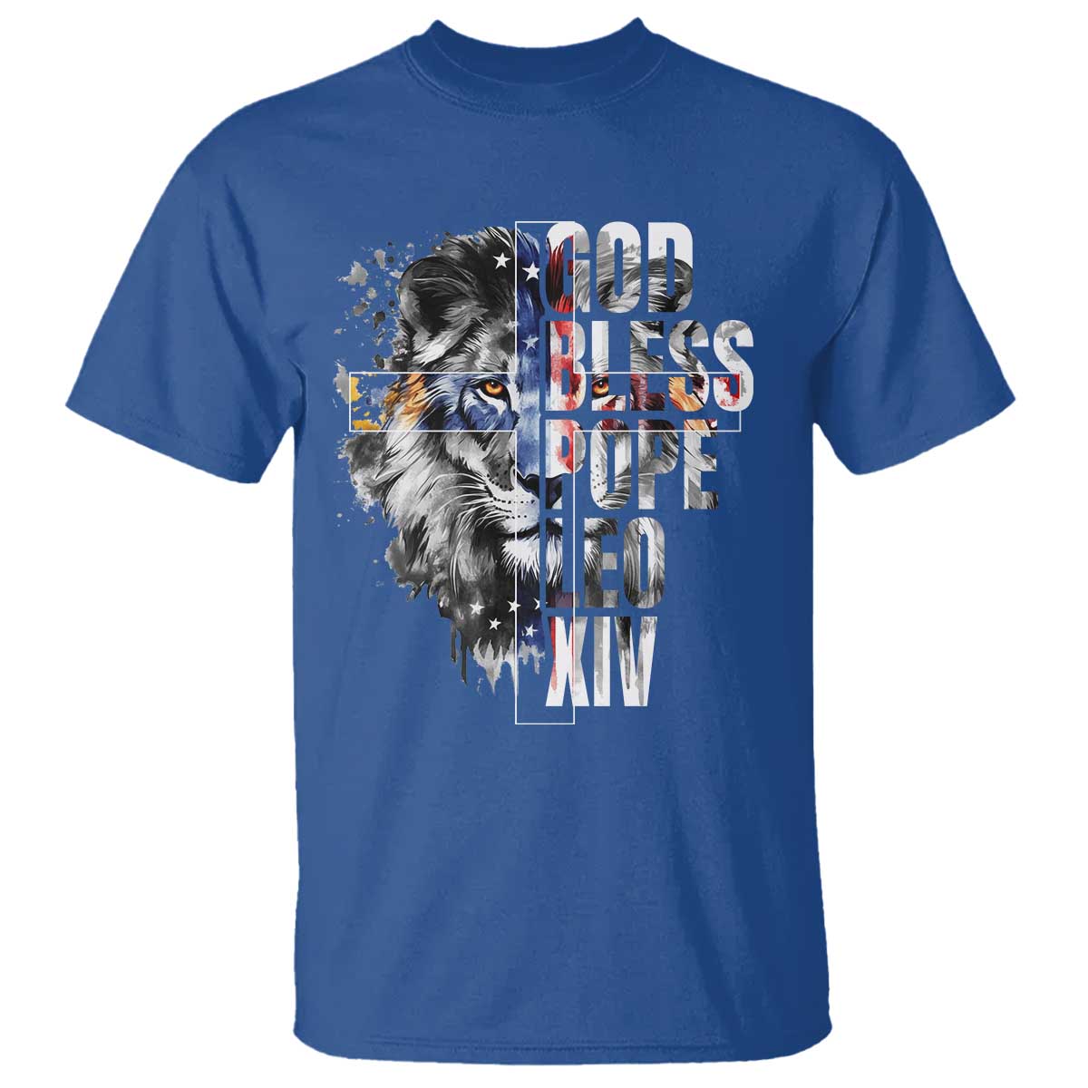 God Bless Pope Leo XIV T Shirt Lion American Flag